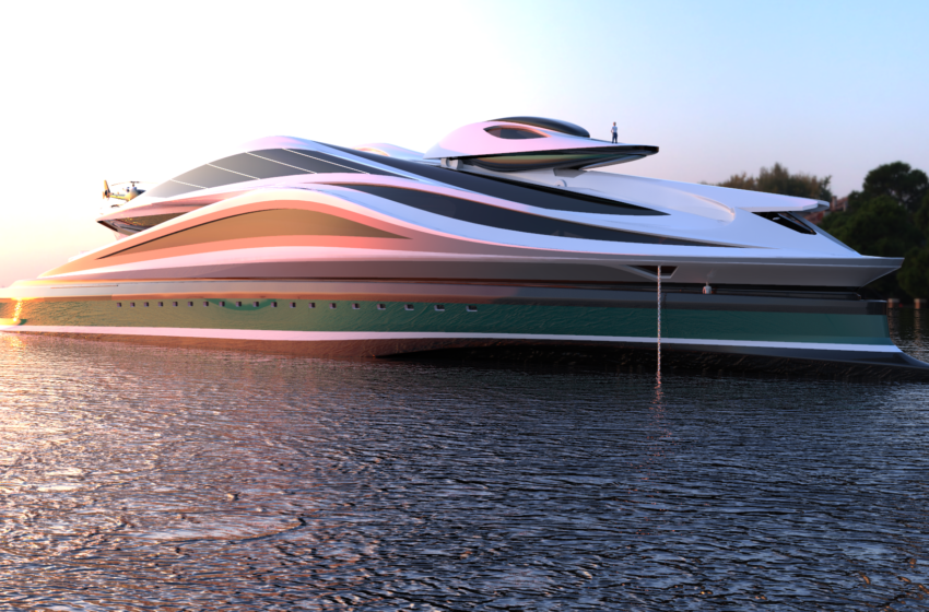  This stunning, swan shaped megayacht can accommodate two helicopters