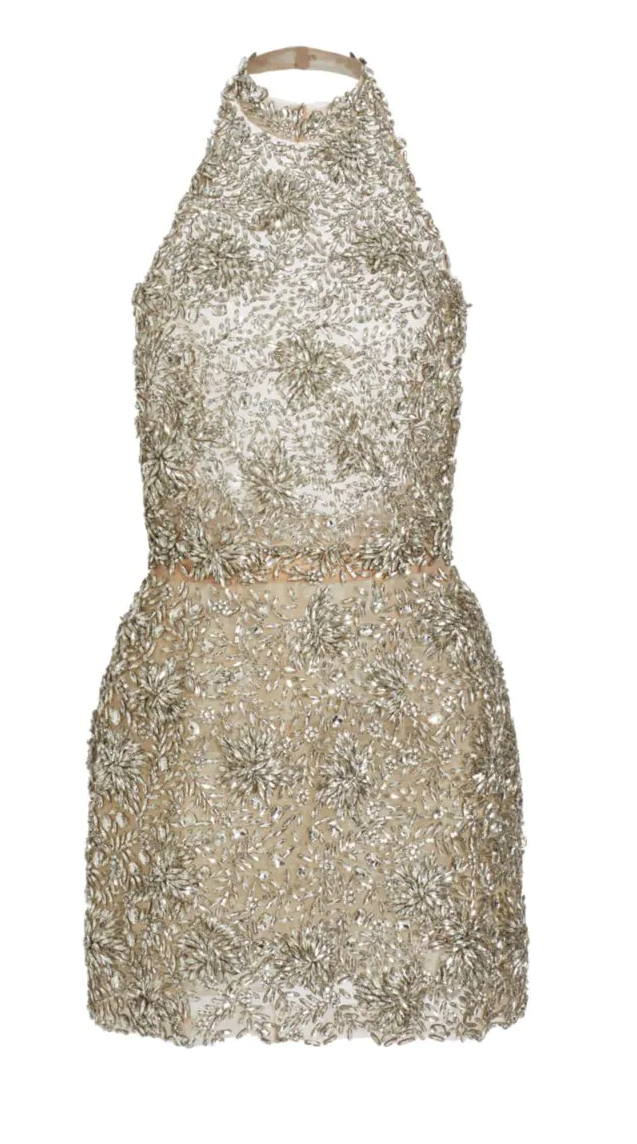Oscar de la Renta Crystal-Embellished Halter Cocktail Dress